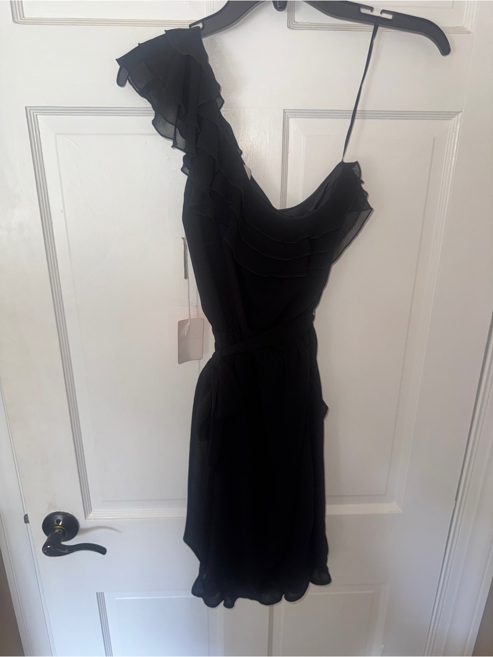 One-Shoulder Black Ruffle Cocktail Dress